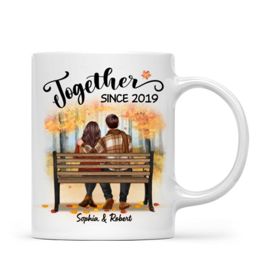 Fall Season Couple Sitting Back View Forest Personalized Mug
