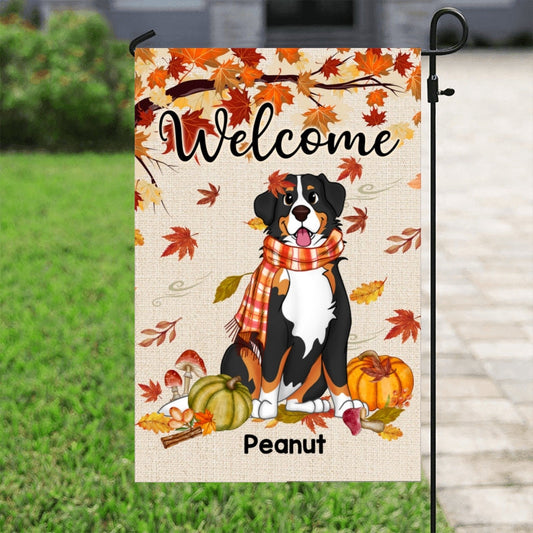 Fall Season Cute Sitting Dog Personalized Garden Flag
