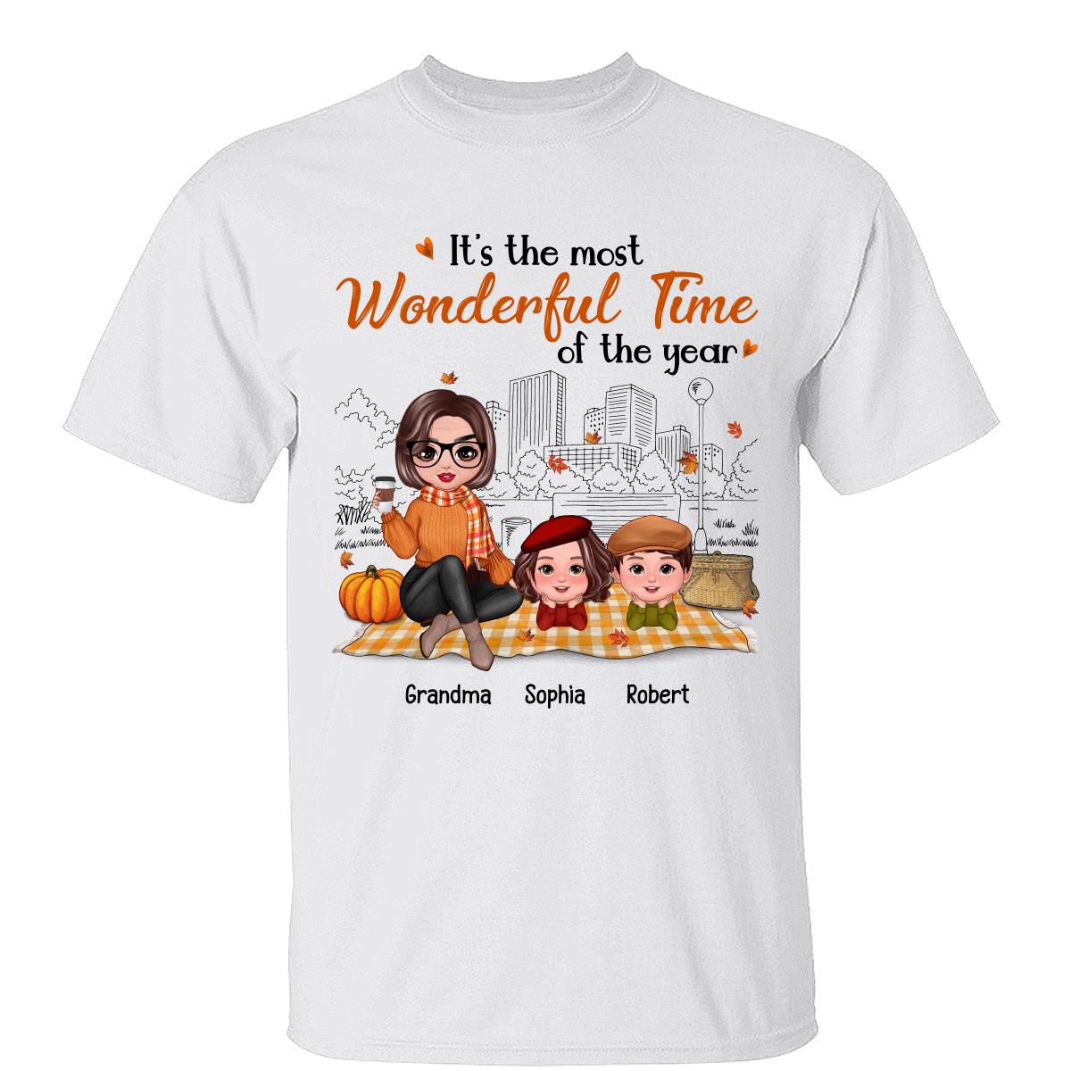 Fall Season Doll Grandma & Grandkids Picnic Personalized Shirt