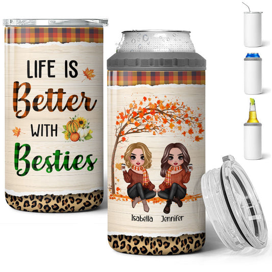 Fall Season Doll Besties Sisters Sitting Personalized 4 In 1 Can Cooler