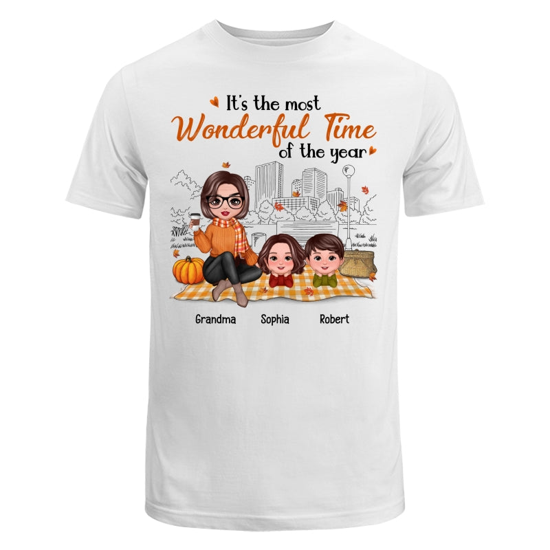Fall Season Doll Grandma & Grandkids Picnic Personalized Shirt