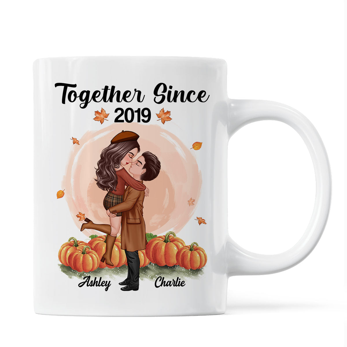 Fall Season Doll Couple Kissing Hugging In Pumpkin Patch Personalized Mug