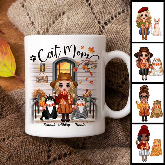 Fall Season Doll Cat Mom Front Porch Personalized Mug